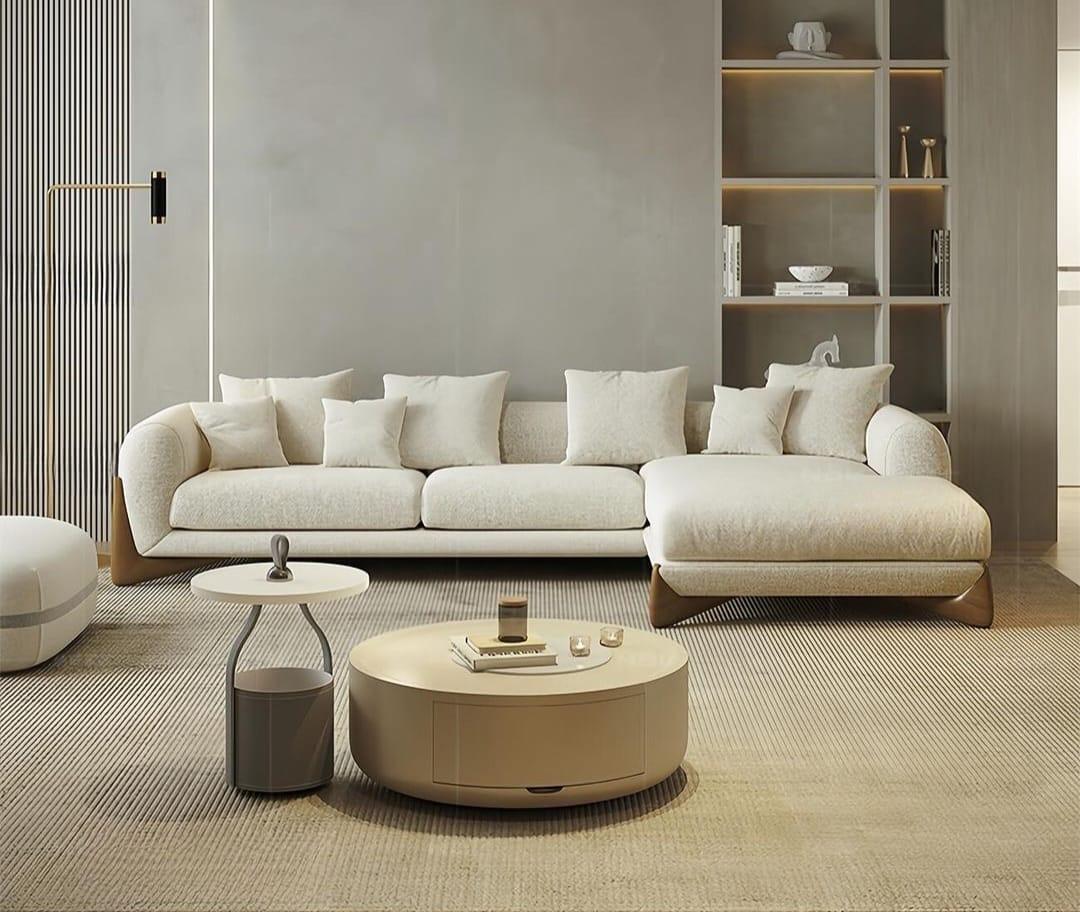 Luxury Contemporary Living Room with White Curved Sectional Sofa