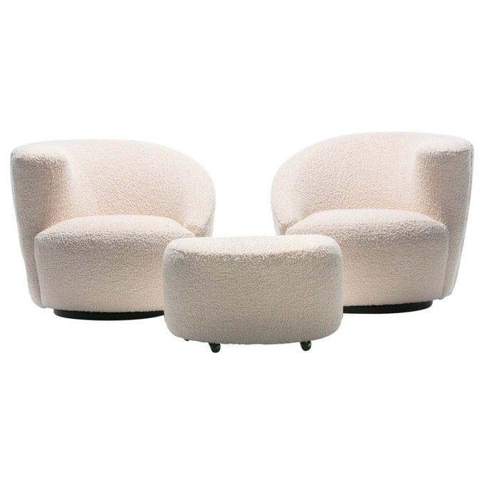 Chic Boucle Accent Chairs and Footstool