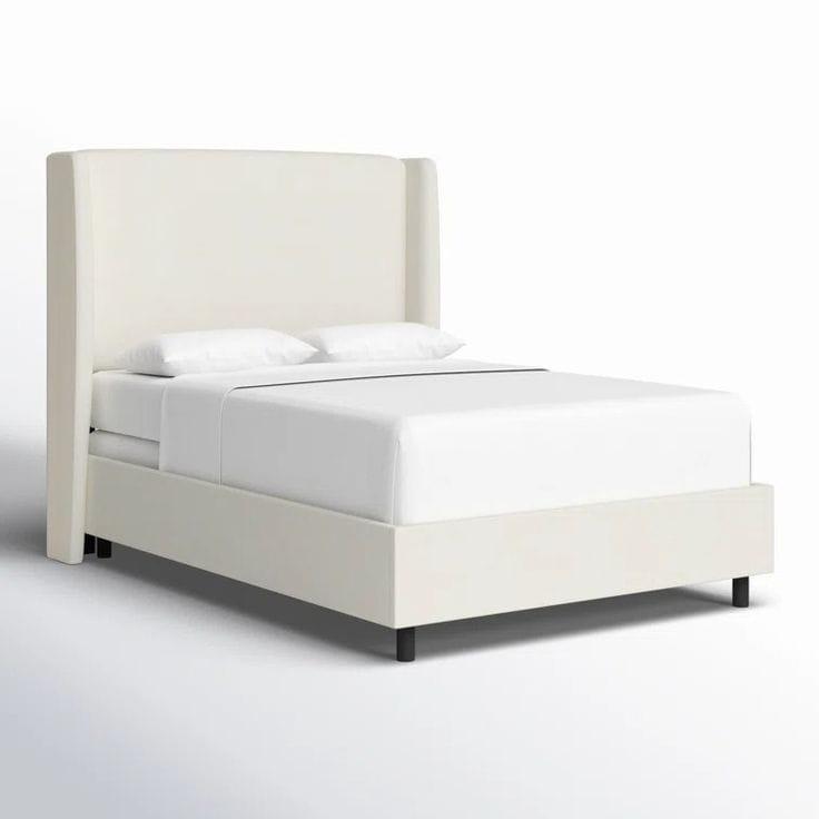 Modern Beige Wingback Bed Frame