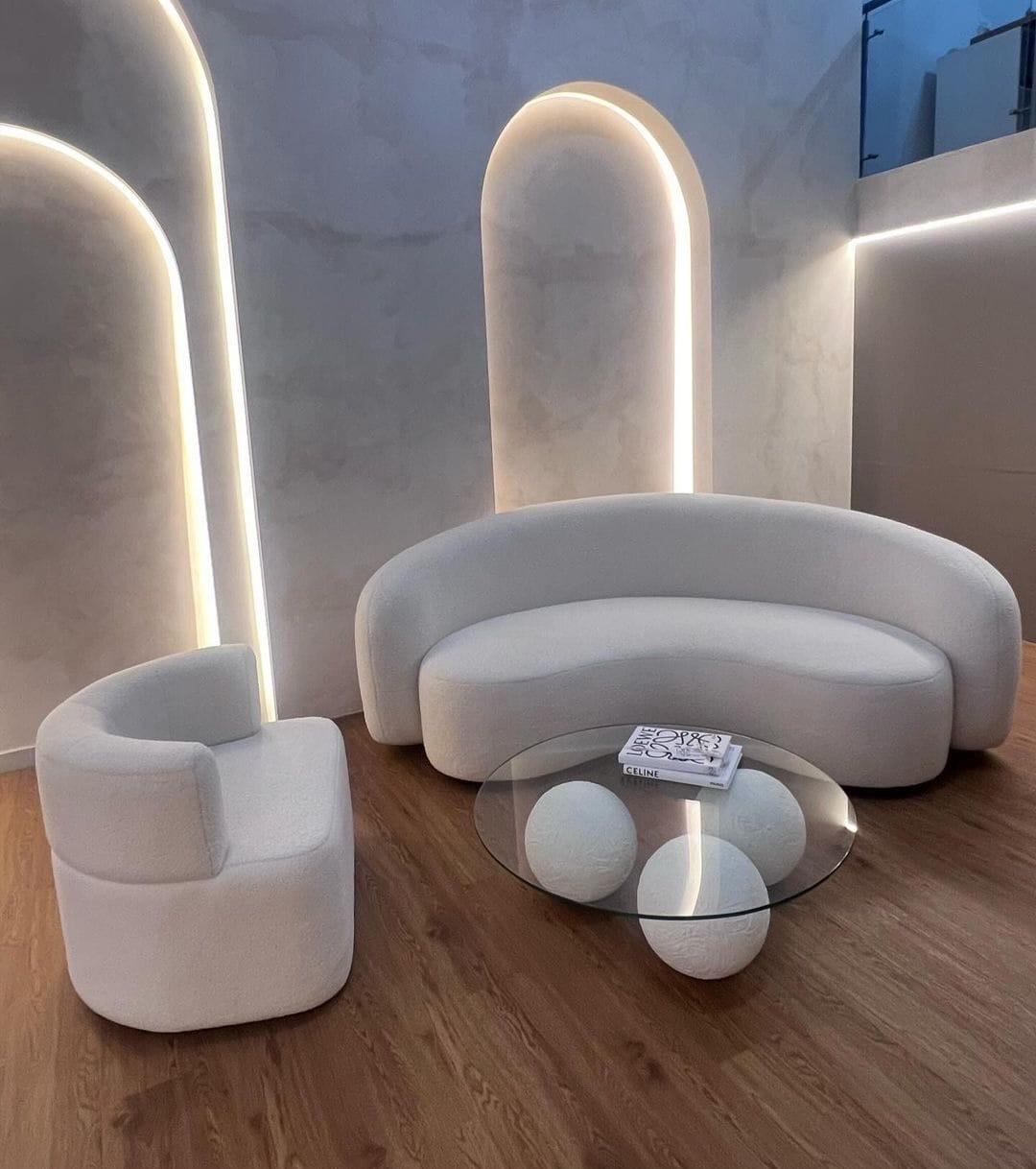 Modern Curved Boucle Sofa and Armchair Set