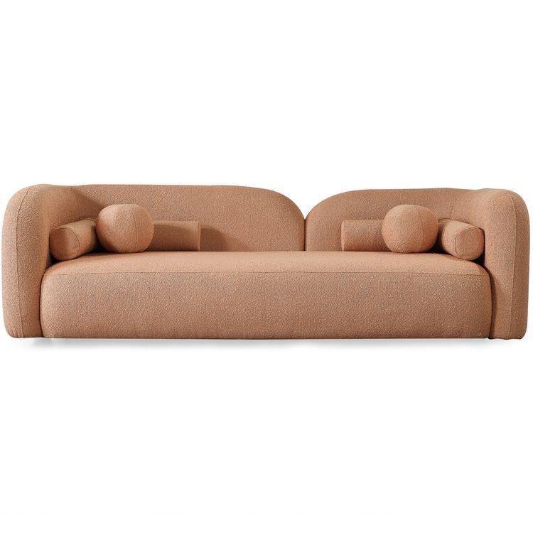 Modern Curved Boucle Sofa in Peach