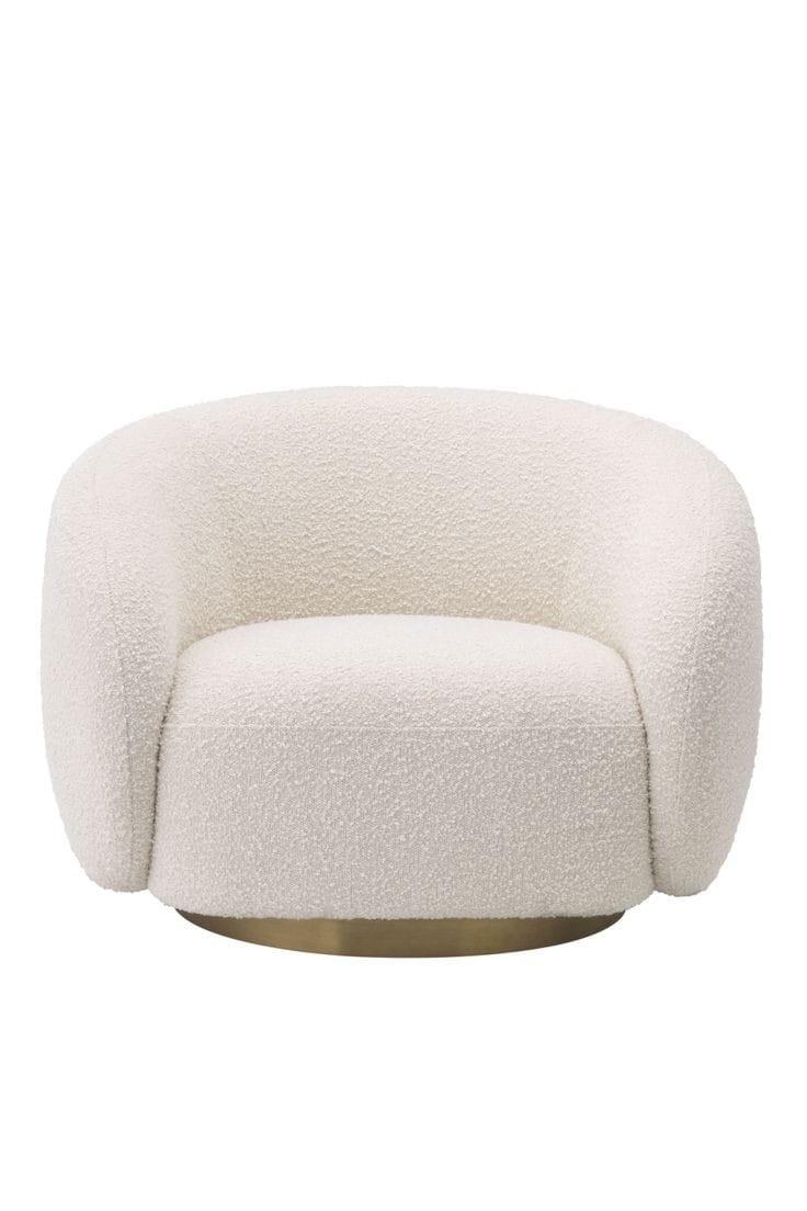 Modern Off-White Boucle Armchair with Golden Base