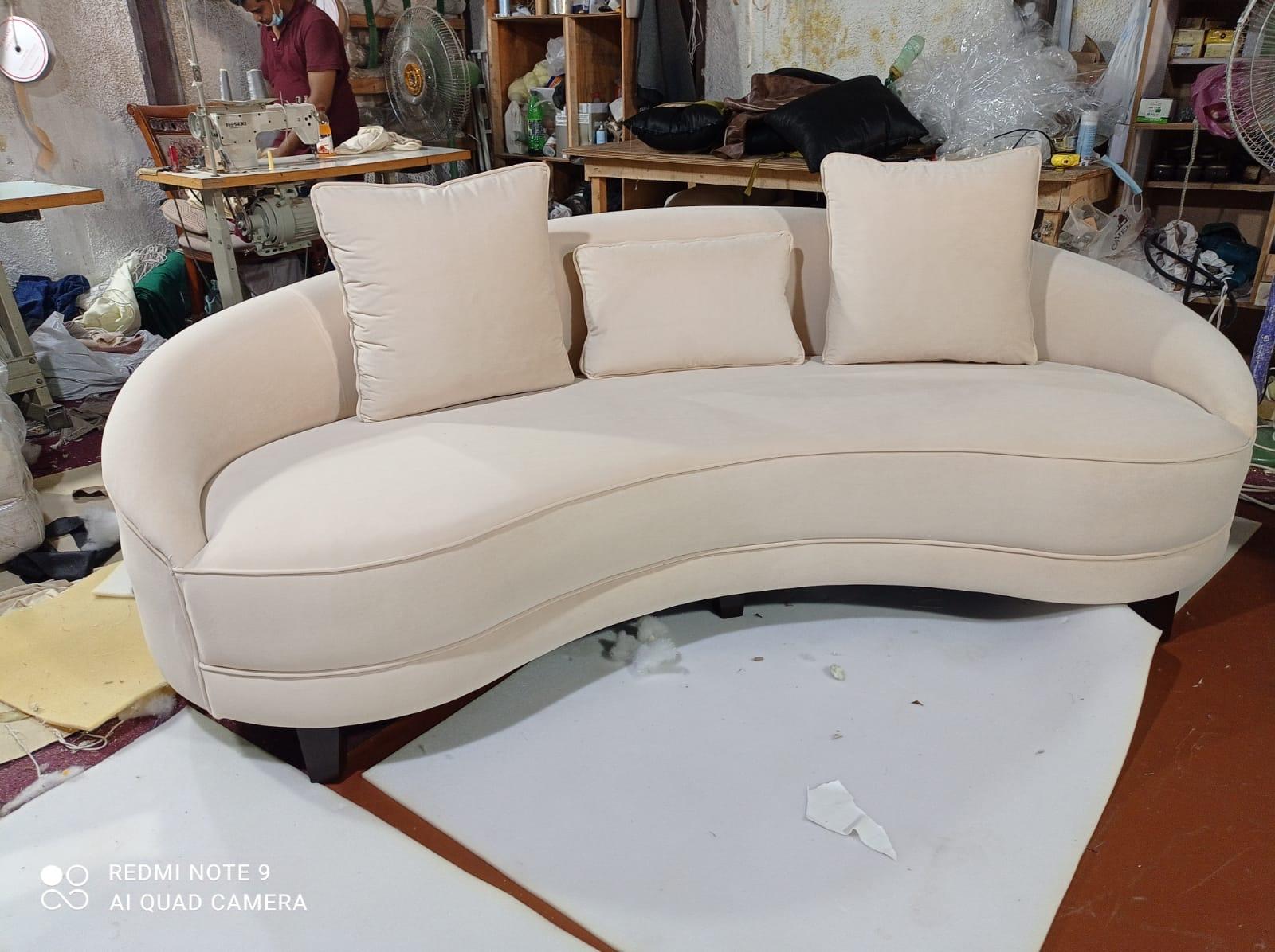 Bespoke Curved Beige Boucle Sofa