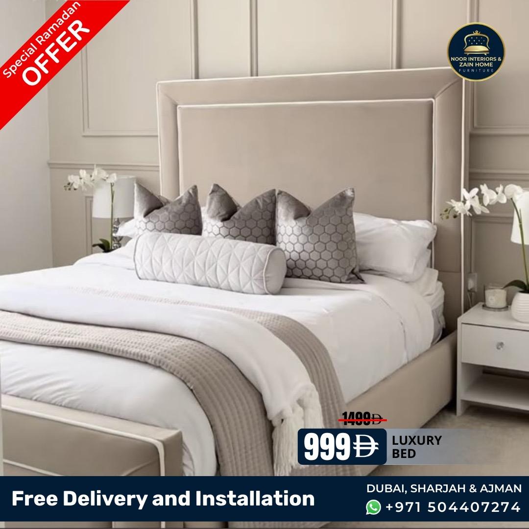Luxury Beige Bed Frame and Side Tables Package