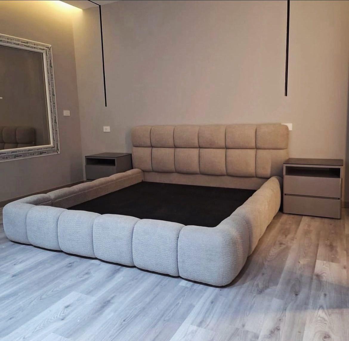 Custom Low-Profile Upholstered Bed with Nightstands