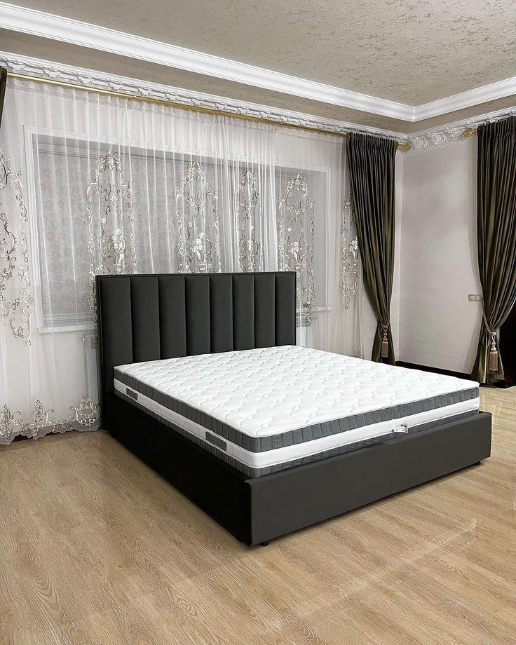 Modern Black Velvet Bed Frame with Vertical Tufting