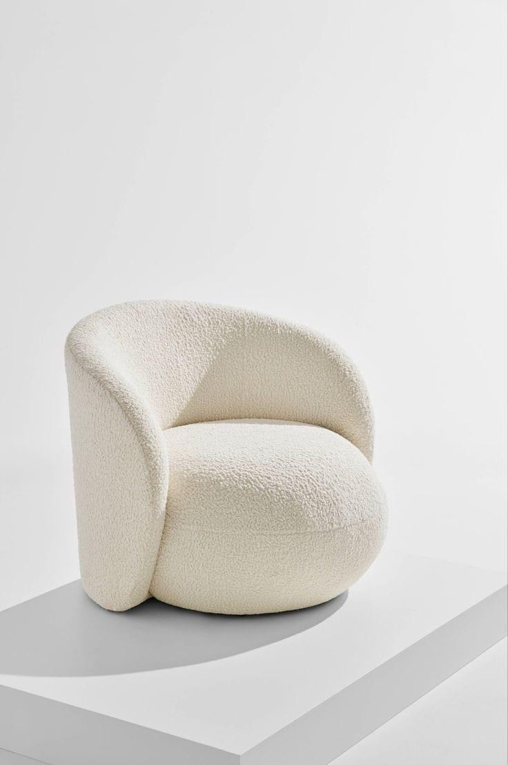 Modern Cream Boucle Swivel Barrel Chair