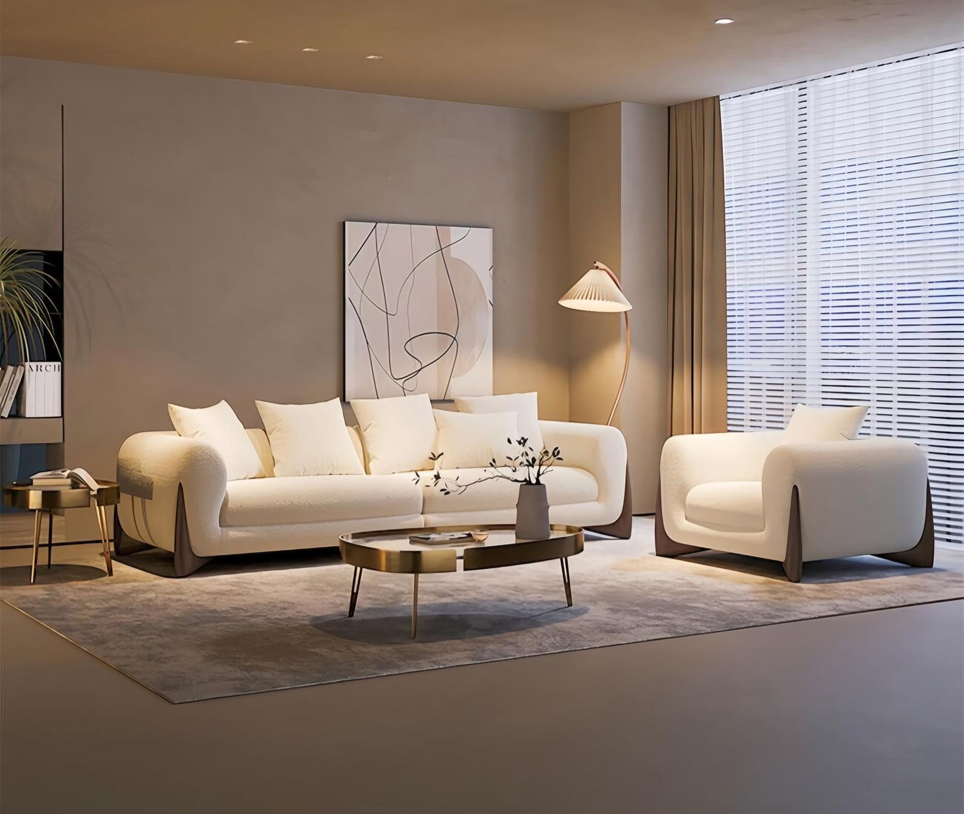 Modern White Living Room Sofa and Armchair Set