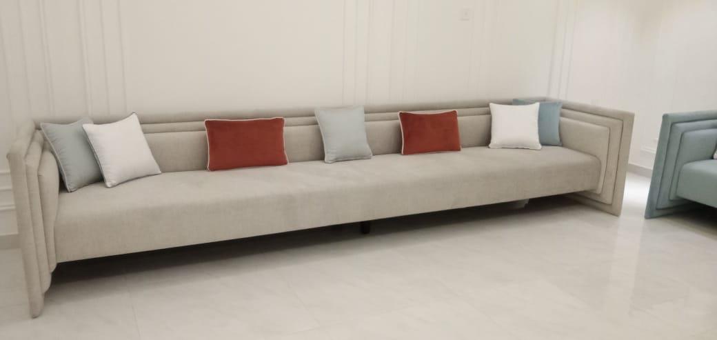 Modern Beige Sofa with Accent Pillows