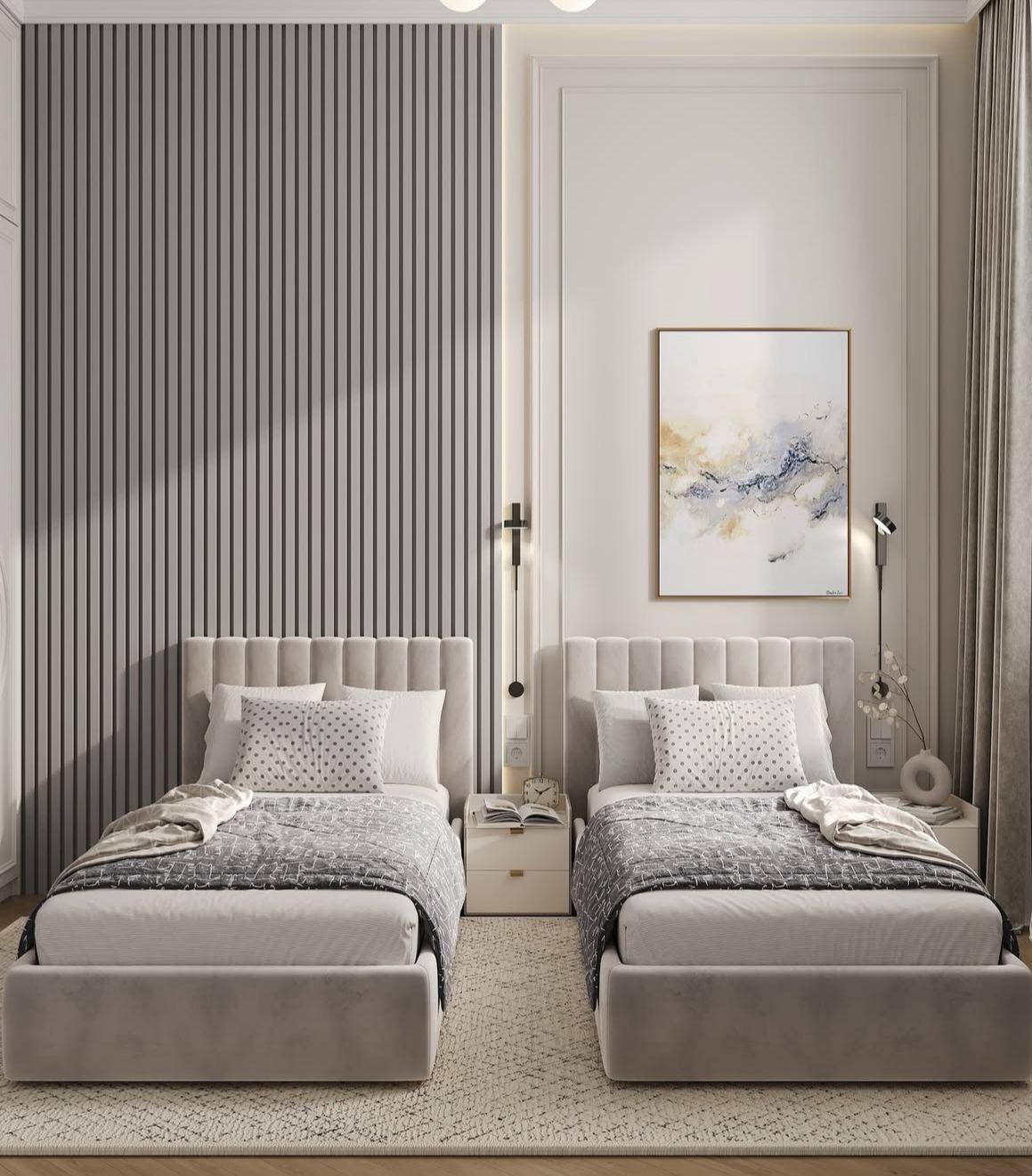 Kids Bedroom with Twin Beige Beds