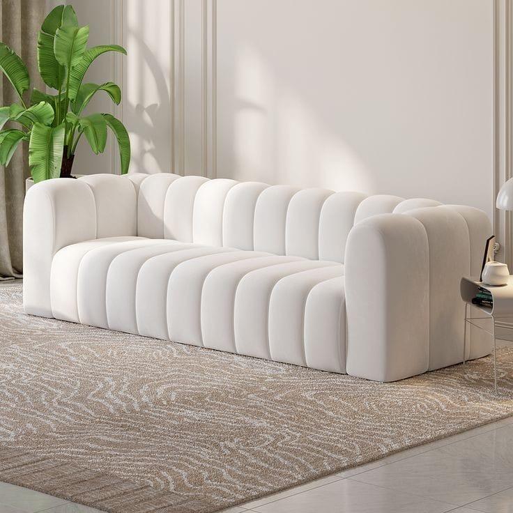 Modern White Channel Tufted Sofa