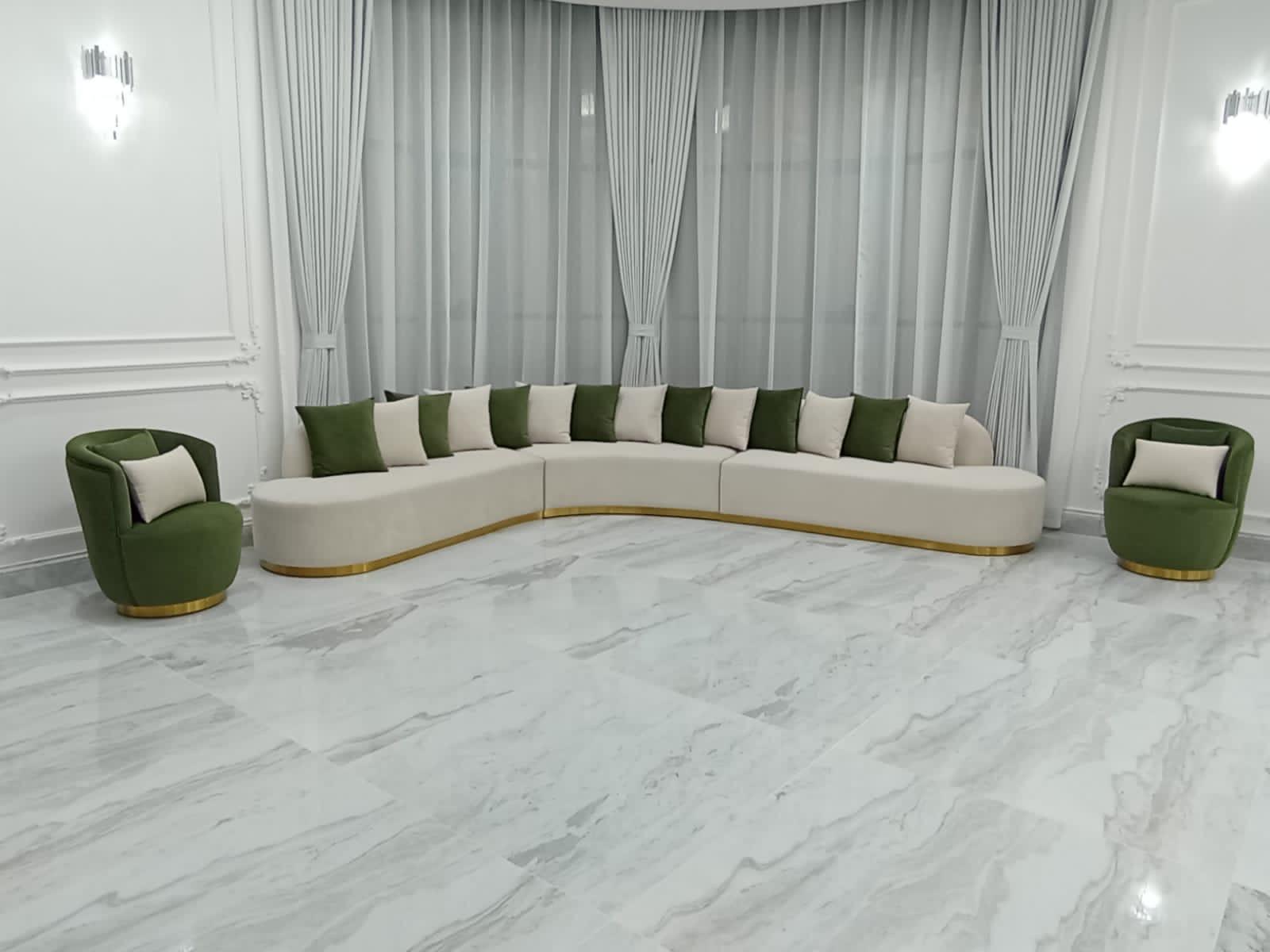 Luxury Cream and Green Velvet Living Room Furniture Set