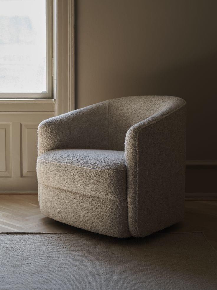 Chic Cream Boucle Swivel Barrel Chair