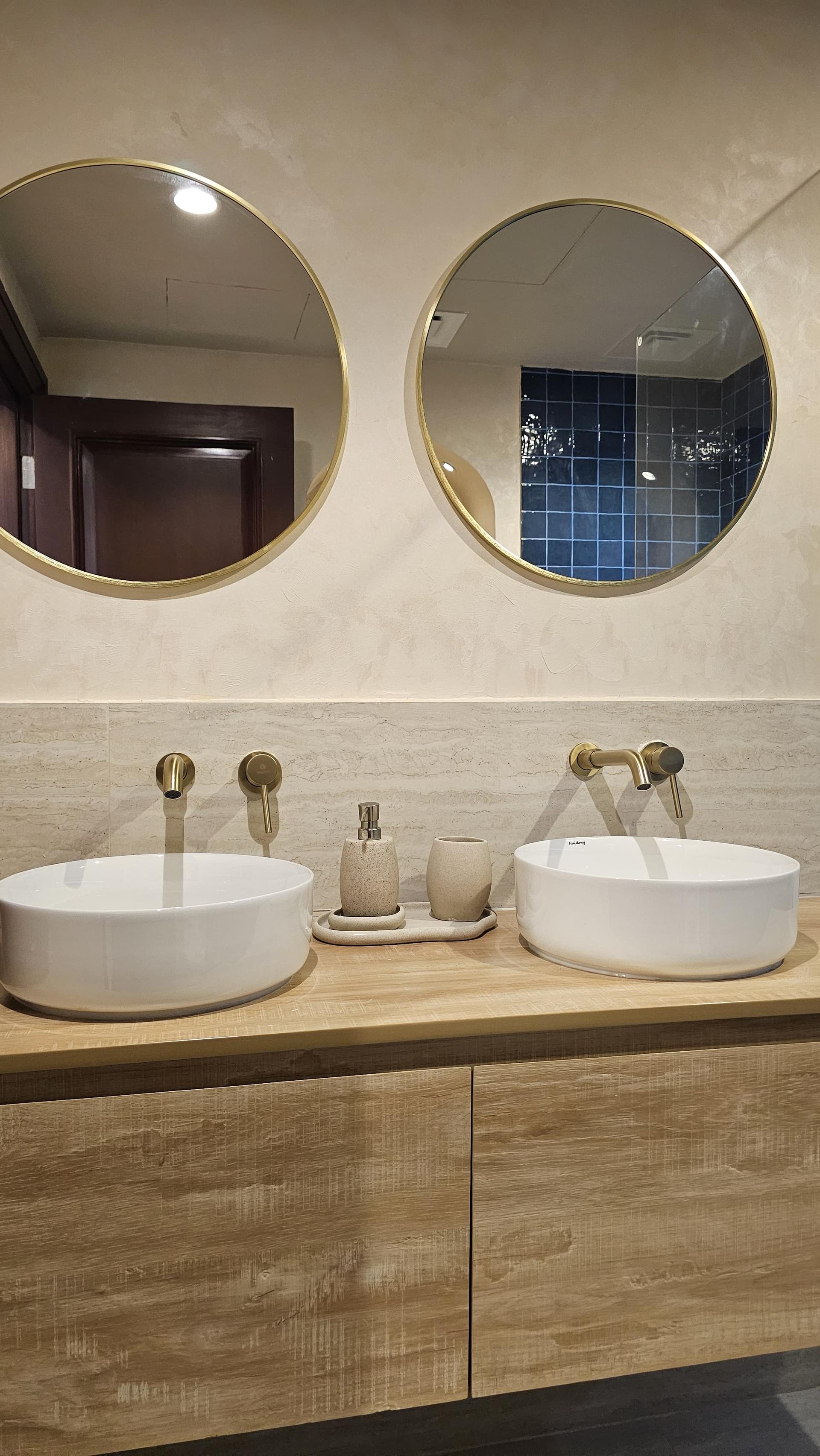 Double Floating Vanity with Backlit Mirrors