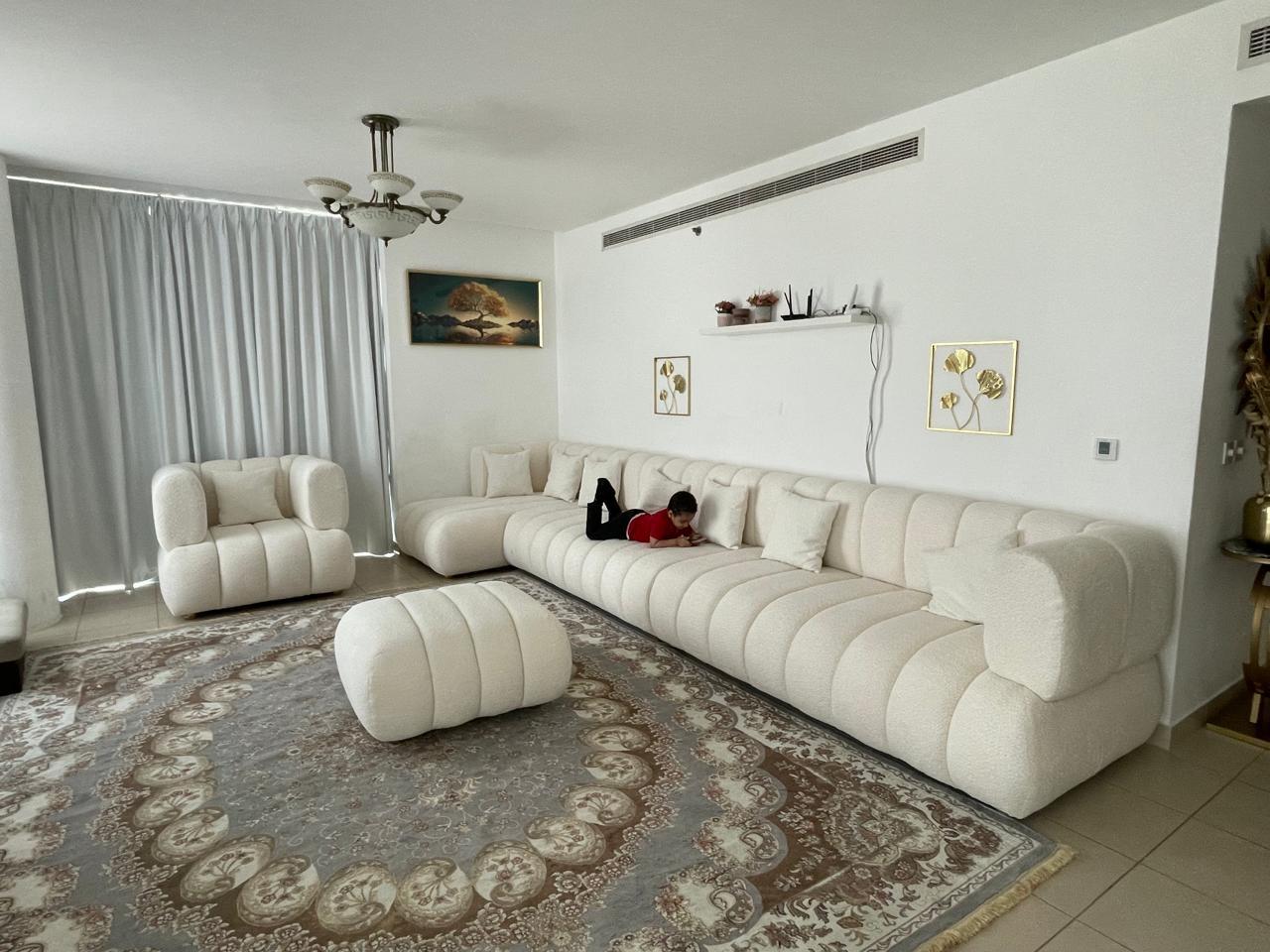Modern Off-White Ribbed Velvet Living Room Set