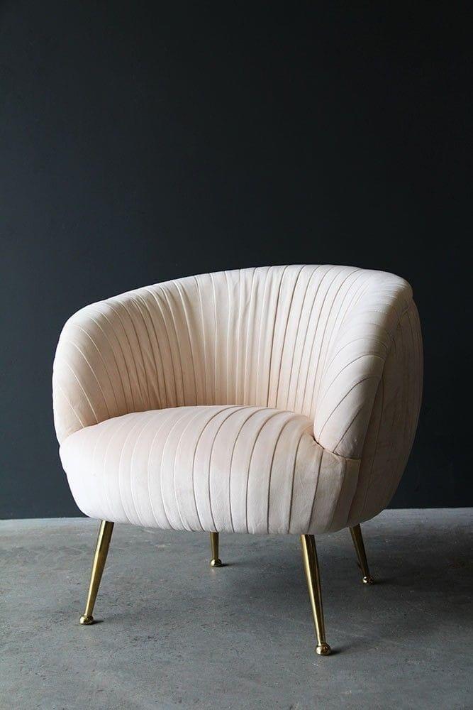 Chic Cream Channel Tufted Armchair with Gold Legs