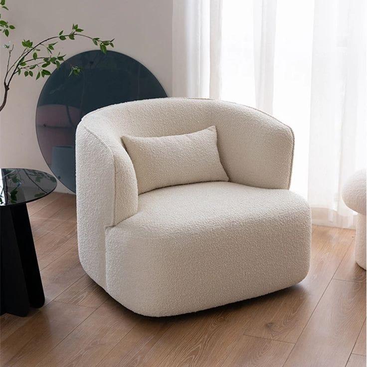 Modern Cream Boucle Swivel Armchair
