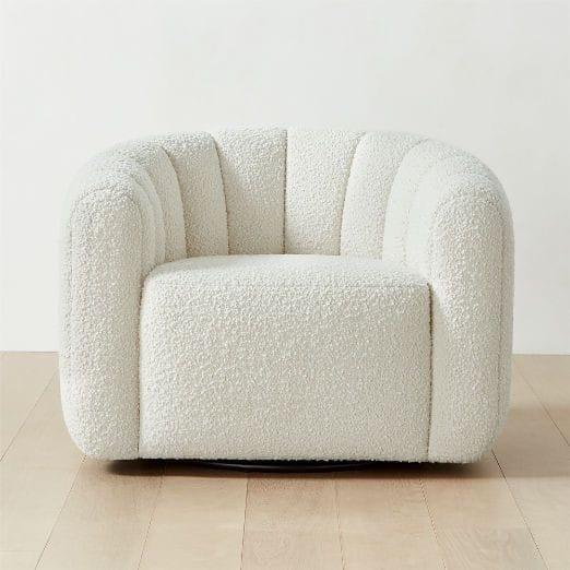 Modern Cream Boucle Swivel Armchair